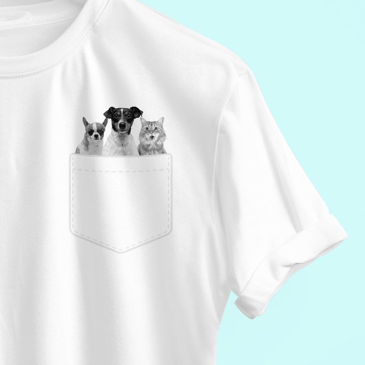 Pet In Pocket | Custom 3 Pet Photo  T-shirt