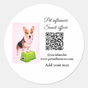 Pet influencer voeg huisdier foto naam social medi ronde sticker