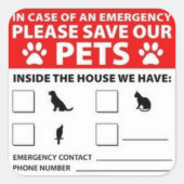 Pet Inside Alarm Vierkante Sticker (Voorkant)