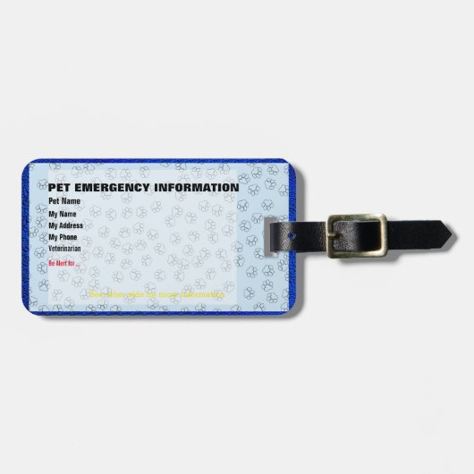 Pet-kaart voor noodgevallen bagagelabel (Voorkant horizontaal)