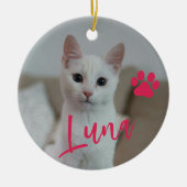 Pet kat foto naam poot Eerste Kerstmis op maat Keramisch Ornament (Voorkant)