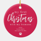 Pet kat foto naam poot Eerste Kerstmis op maat Keramisch Ornament (Achterkant)