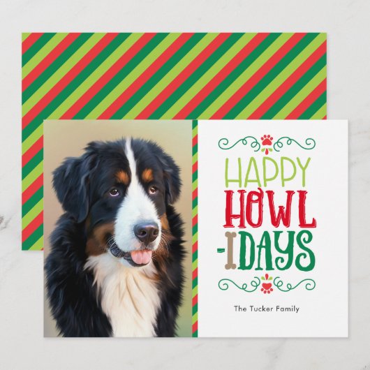 Pet-kerstfotokaart, Happy Howlidays Feestdagenkaart (Voorkant / Achterkant)