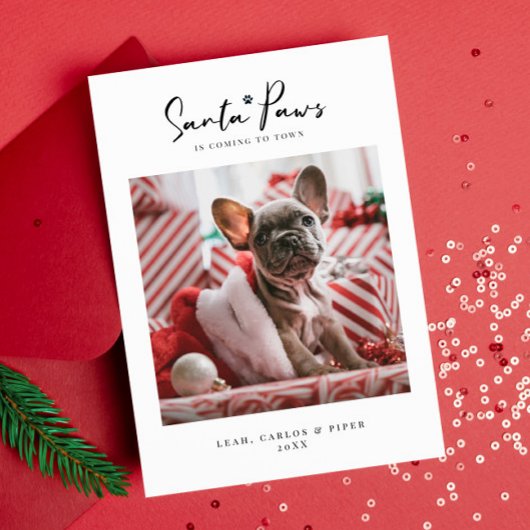 Pet-kerstfotokaart "Santa Paws" — Kaart voor flatp