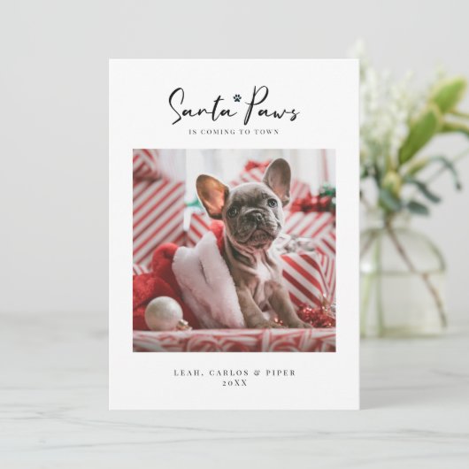 Pet-kerstfotokaart "Santa Paws" — Kaart voor flatp (Staand voorkant)