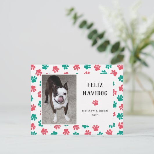 Pet-kerstkaart Foto Funny Red Green Briefkaart (Staand voorkant)