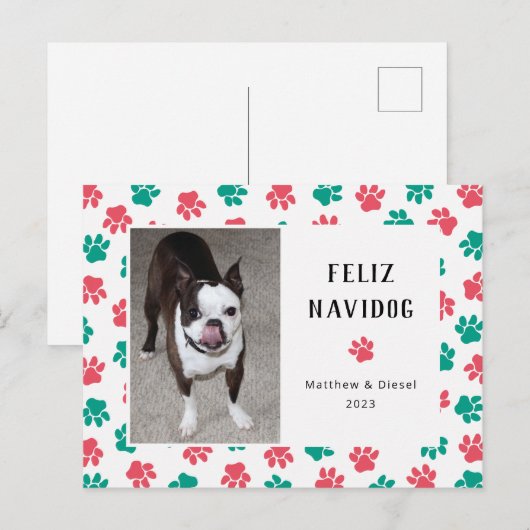 Pet-kerstkaart Foto Funny Red Green Briefkaart (Voorkant / Achterkant)