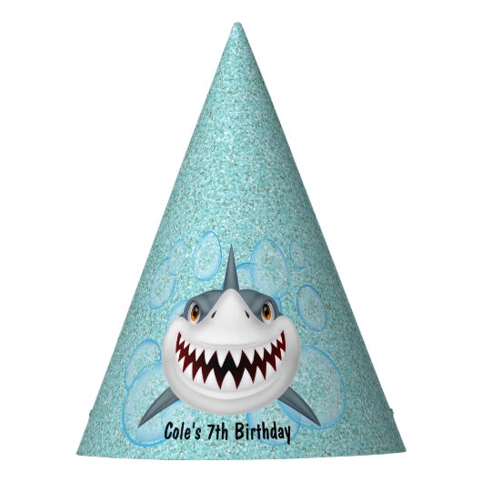 Pet Kinder Shark Aqua Glitter Party Feesthoedjes (Voorkant)