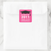 Pet & kwastje roze klasse jaar afstuderen cadeau l vierkante sticker (Tas)