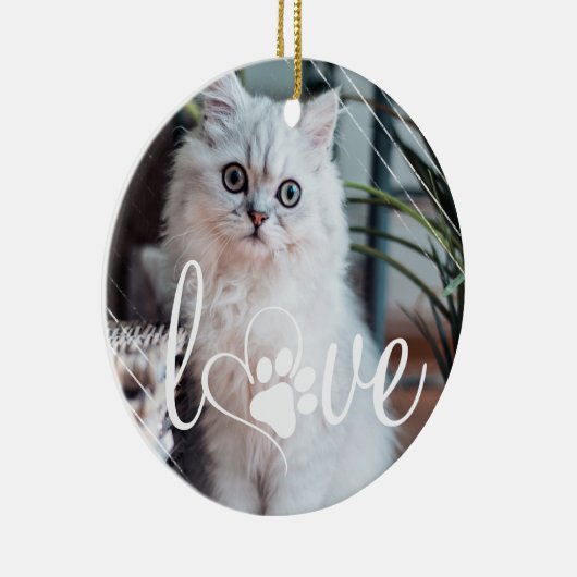 Pet Life Love | Foto Paw Print Heart Keramisch Ornament (Rechts)