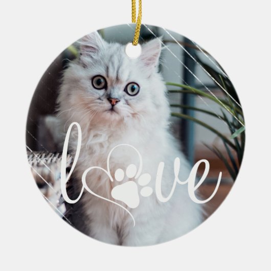 Pet Life Love | Foto Paw Print Heart Keramisch Ornament (Voorkant)
