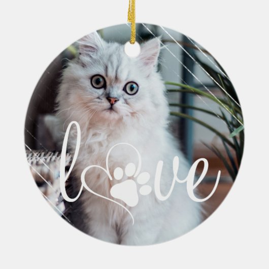Pet Life Love | Foto Paw Print Heart Keramisch Ornament (Achterkant)