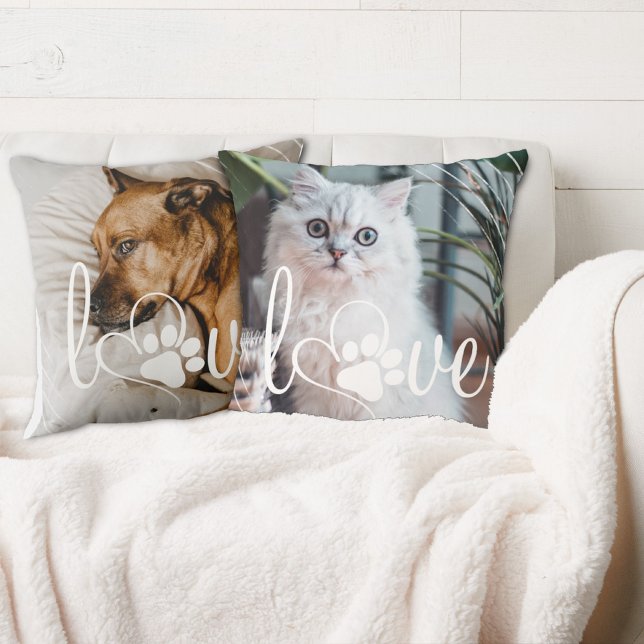 Pet Life Love | Paw Print Heart Reversible 2-Photo Kussen (Creator heeft geüpload)