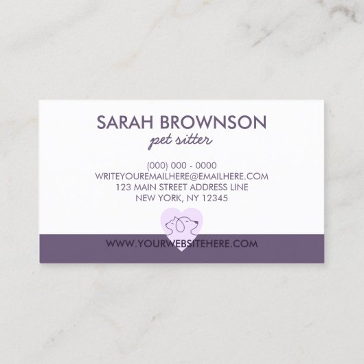 Pet Logo Dog Cat Heart paars Visitekaartje (Achterkant)