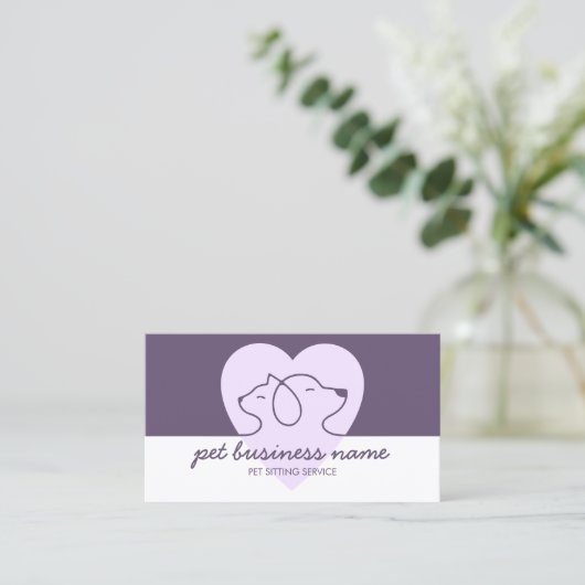 Pet Logo Dog Cat Heart paars Visitekaartje (Staand voorkant)