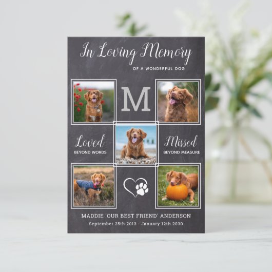 Pet Loss 5 Foto Personaliseert Dog Memorial Sympat Bedankkaart (Staand voorkant)