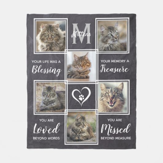 Pet Loss Cat Memorial Gift Unique Photo Collage Fleece Deken (Voorkant)