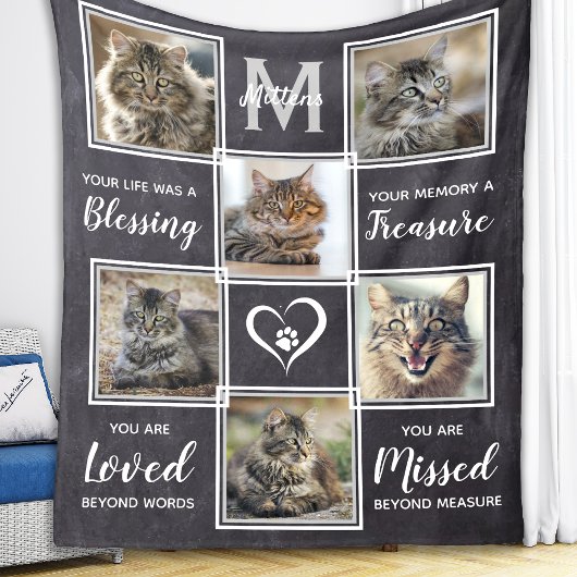 Pet Loss Cat Memorial Gift Unique Photo Collage Fleece Deken