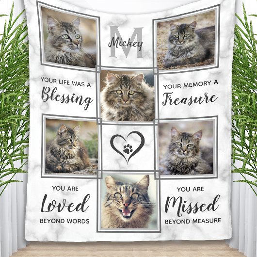 Pet Loss Custom Photo Collage Unieke Kat Memorial Fleece Deken