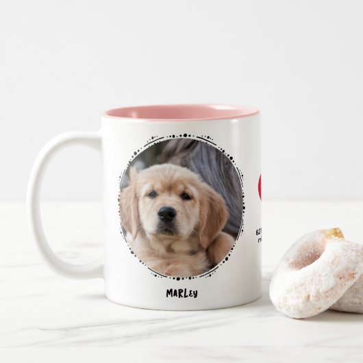Pet Loss Dog Memorial Keepsake 2 Foto Aangepast Tweekleurige Koffiemok (Met donut)