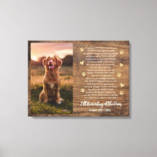 Pet Loss Dog Wood Ik wacht aan de deur Canvas Afdruk (Voorkant)