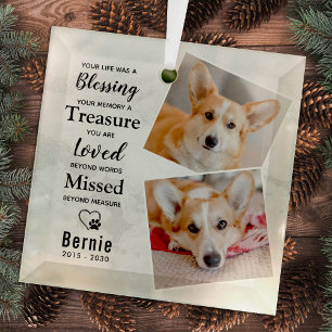 Pet Loss Gepersonaliseerde Moderne Hond Memorial 2 Glas Ornament