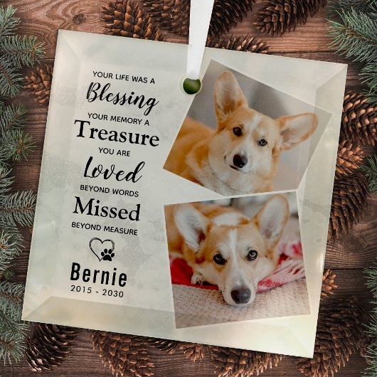 Pet Loss Gepersonaliseerde Moderne Hond Memorial 2 Glas Ornament