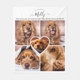 Pet Loss Gift - Hond Kat Foto Collage Grid & Heart Fleece Deken