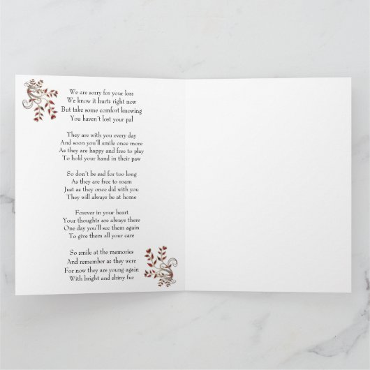 Pet Loss Sunset Sympathie Gedicht Kaart (Binnen)