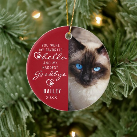 Pet Loss Sympathie Cat Memorial Foto Keepomwille C Keramisch Ornament (Boom)