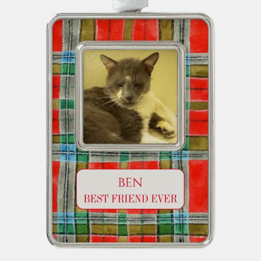 PET LOVE Framed Vert Ornament + Tekst MacBainPlaid (Voorkant)