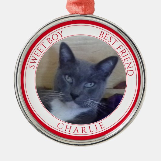 PET LOVE Premium Rond Ornament + Tekst / Rood (Voorkant)