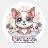 Pet Love Pure en eenvoudige Schattigee Puppy Craft Ronde Sticker (Voorkant)