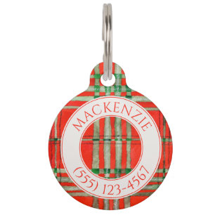 PET LOVE Ronde Pet Tag - Red Scott Tartan Huisdierpenning