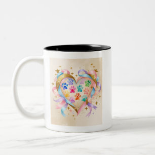 Pet Lover Heart Design – Stars & Sparkles Watercol Tweekleurige Koffiemok