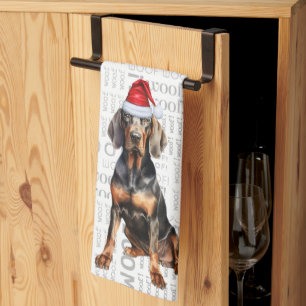 Pet Lover Holiday Black Tan Coonhoun Hond Kerstmis Theedoek