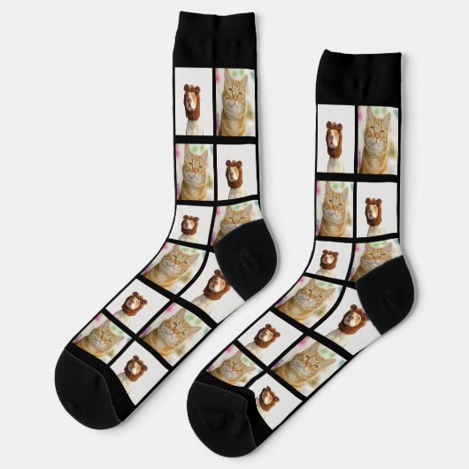 Pet Lover Hond Kat 2 Foto's Collage Custom Zwart Sokken (Links)