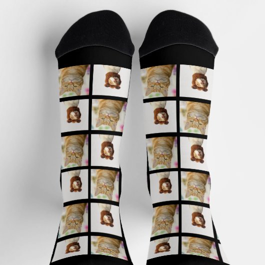 Pet Lover Hond Kat 2 Foto's Collage Custom Zwart Sokken (Top)