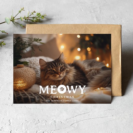 Pet Lover Meowy Christmas Cat Foto van Kerstmis Feestdagenkaart