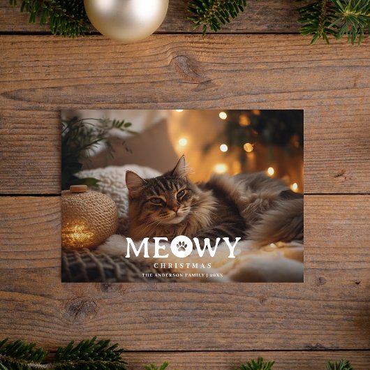 Pet Lover Meowy Christmas Cat Foto van Kerstmis Feestdagenkaart