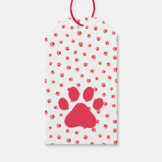 Pet Lover Red Paws Red Gift Wrap Fun Cadeaulabel (Voorkant)