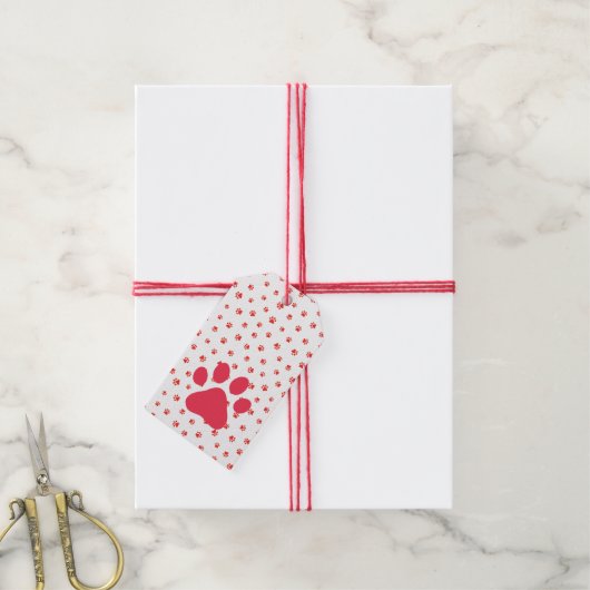 Pet Lover Red Paws Red Gift Wrap Fun Cadeaulabel (Met Touw)