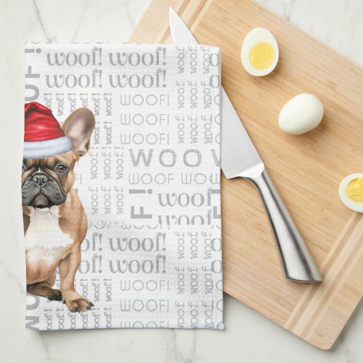 Pet Lover Vakantie Franse Bulldog Kerstman Theedoek (Quarter Fold)