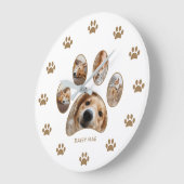Pet Lovers Cute Gold Paw Print Name Photo Collage Grote Klok (Hoek)