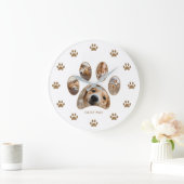 Pet Lovers Cute Gold Paw Print Name Photo Collage Grote Klok (Huis)