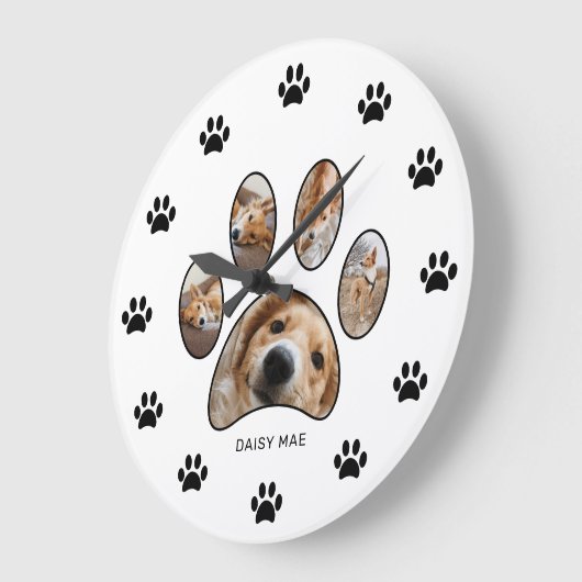 Pet Lovers Cute Paw Print Name Photo Collage Grote Klok (Hoek)