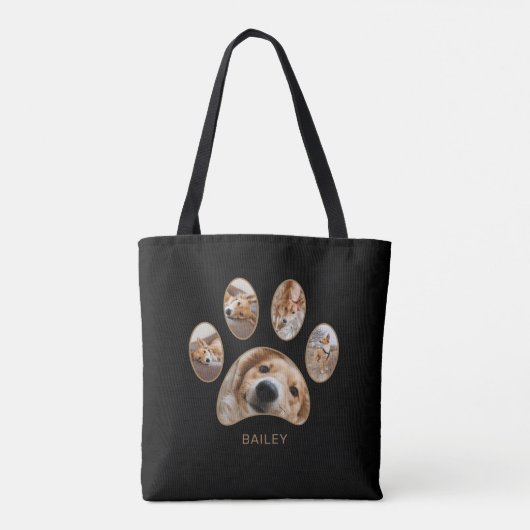 Pet Lovers Gold Paw Print Name Photo Collage Tote Bag (Achterkant)