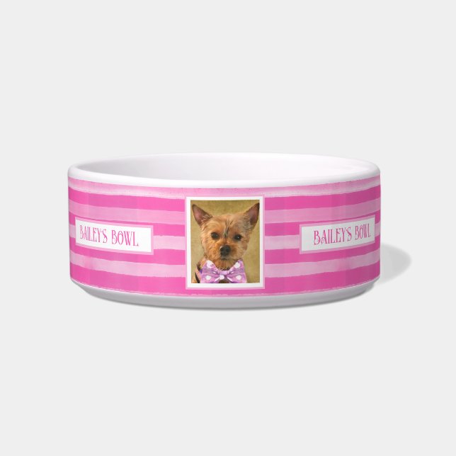 Pet Lovers  in Roze Stripes Fotonaam Voerbakje (Voorkant)