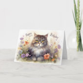 Pet Lovers Kitty Cat in Colorful Flowers Birthday Kaart (Voorkant)