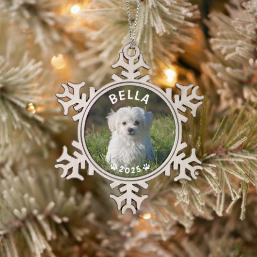Pet Lovers Paw Drukt op eigen kerstfoto Tin Sneeuwvlok Ornament (Boom)
